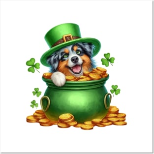 St Patricks Day Australian Shepherd Dog Posters and Art